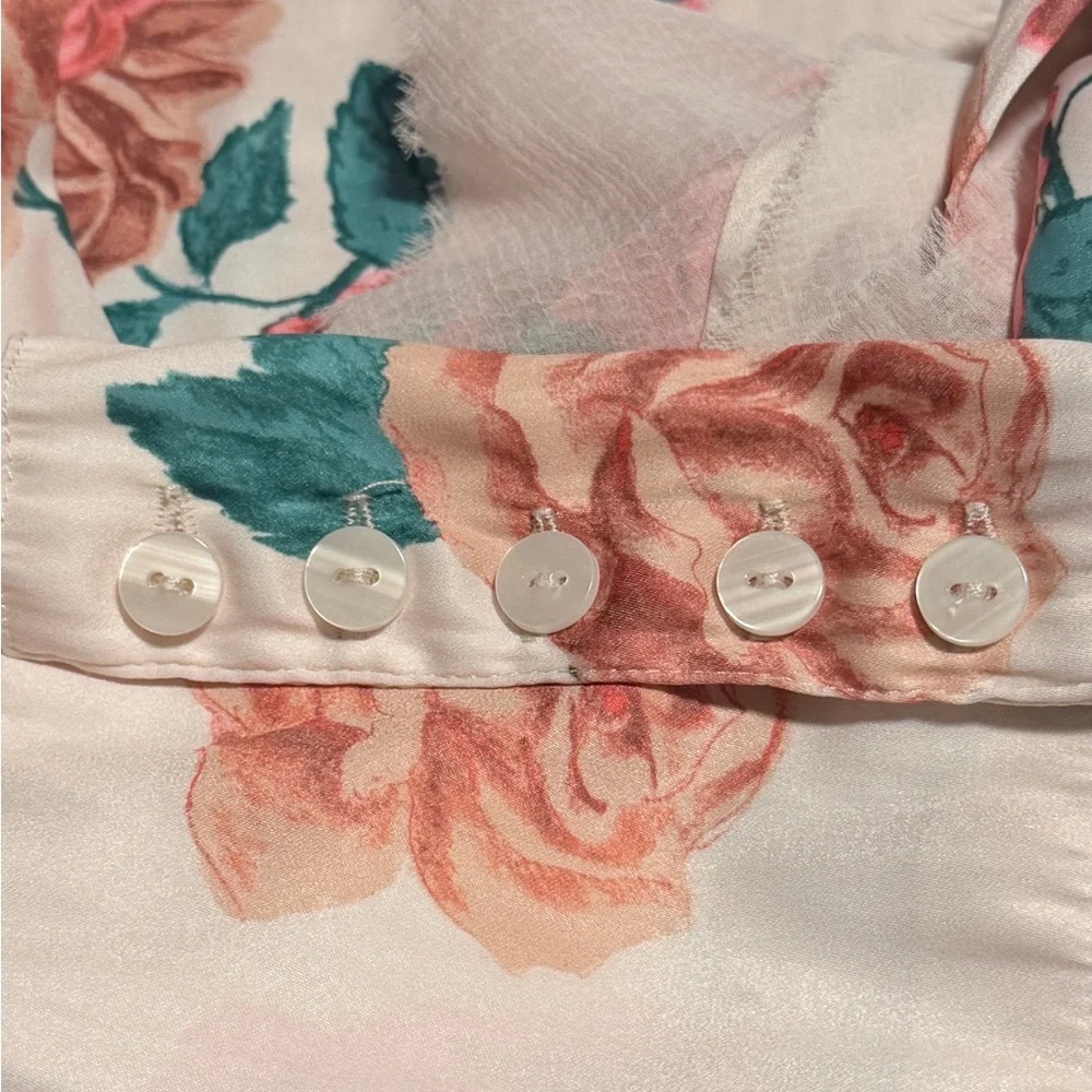 Free People Charlotte Ruffle Button Down Top Size XS Floral Oversized Boho Chic - Picture 6 of 10